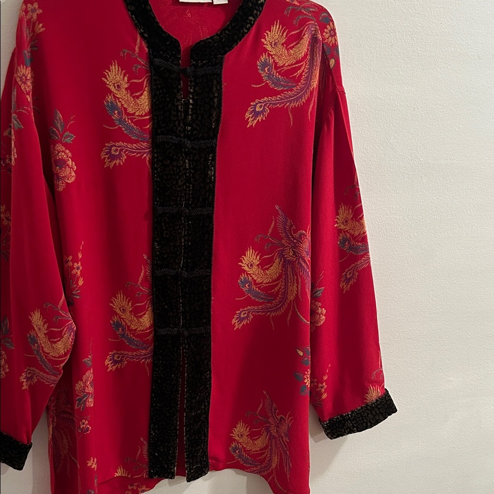 Chico's Red and Black Floral Top